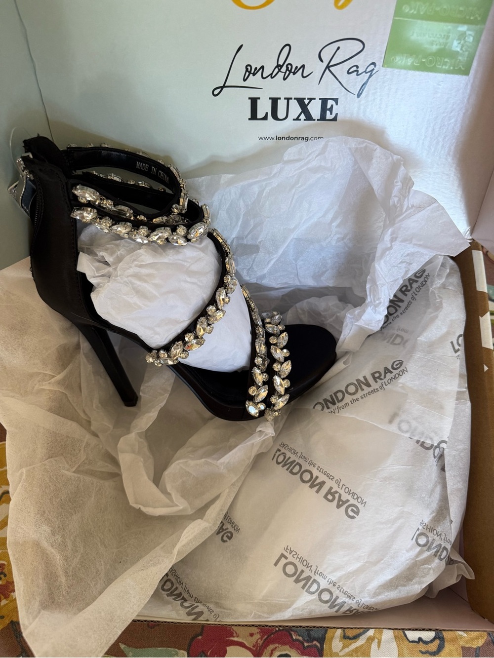Embellished Black Crystal-Strap High Heel Sandals - Picture 4 of 6